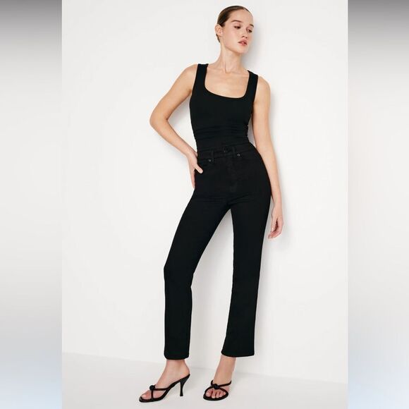 NWT GOOD AMERICAN CURVE STRAIGHT NEVER FADE JEANS Size 6/28 Black 001 - Picture 1 of 6